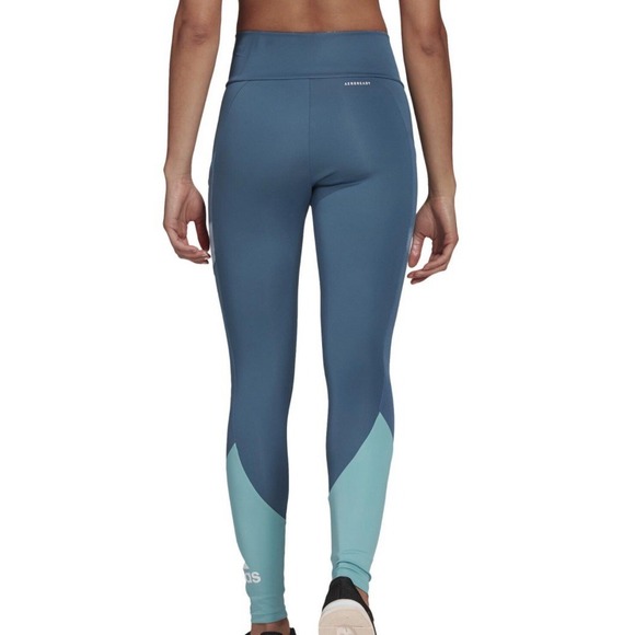 Adidas Women's Small Designed 2 Move Big Logo Sport Tights-Orbit Indigo/Mint NWT - Picture 2 of 10